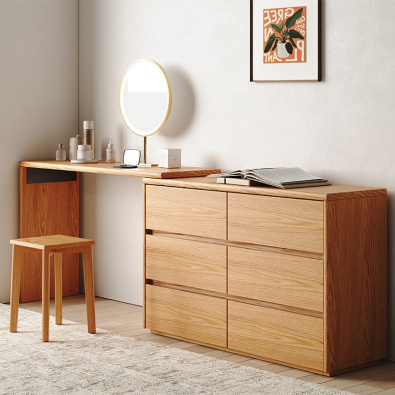Contemporary Oak With Drawer Natural Mirror Bedroom Dressing Table