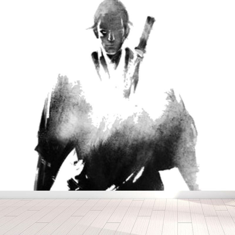 Black Swordsman Mural Decal for Decoration Contemporary Living Room Wall Covering