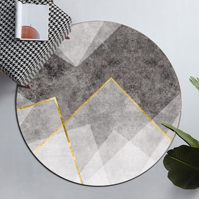 Round Geometric Indoor Rug Modern Patchwork Area Rug Polyester Anti-Slip Carpet for Living Room