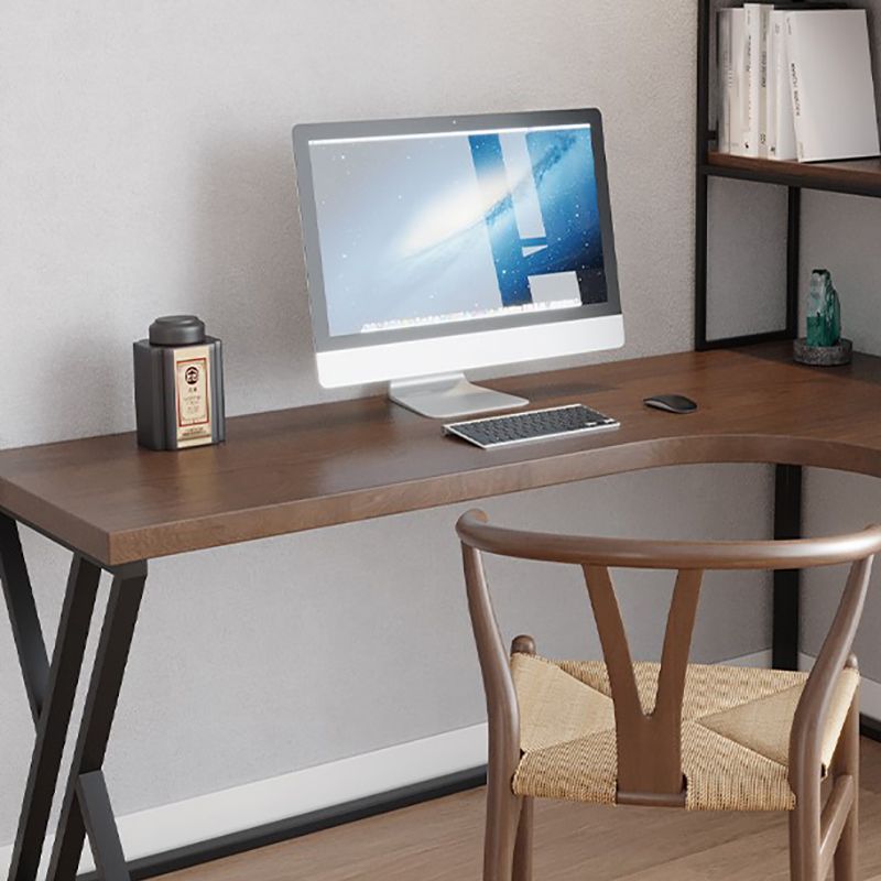 L-Shape Industrial Office Desk Solid Wood Fixed Writing Table