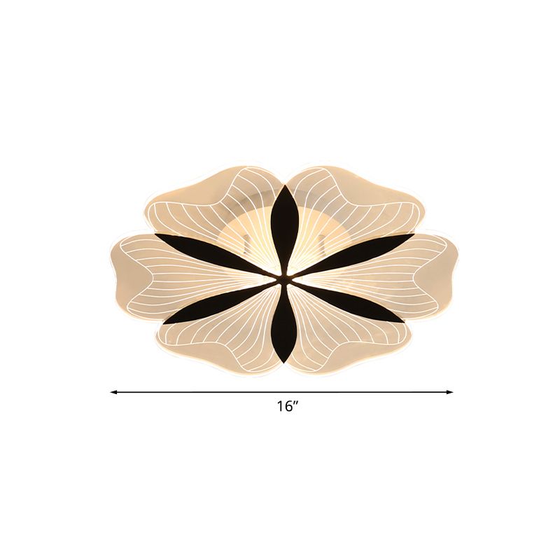 Black Floral Shaped Flush Mount Minimal Metal LED Ceiling Light Fixture in White/Warm Light for Bedroom