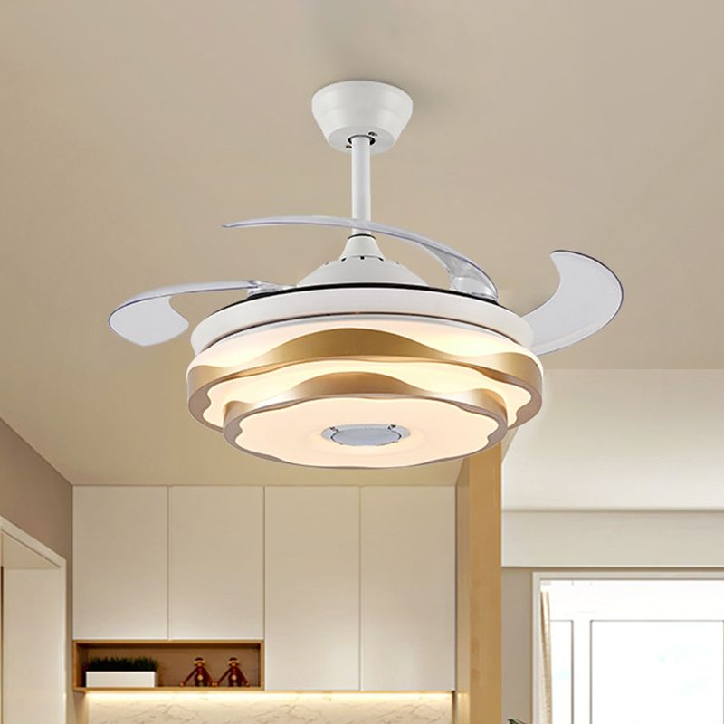 Iluminación de ventilador de techo LED de oro de 42 "Acrílico Acrílico Acrílico de 2 niveles Semi Flush Mount con 4 cuchillas transparentes, control remoto/de pared/Conversión de frecuencia y control remoto