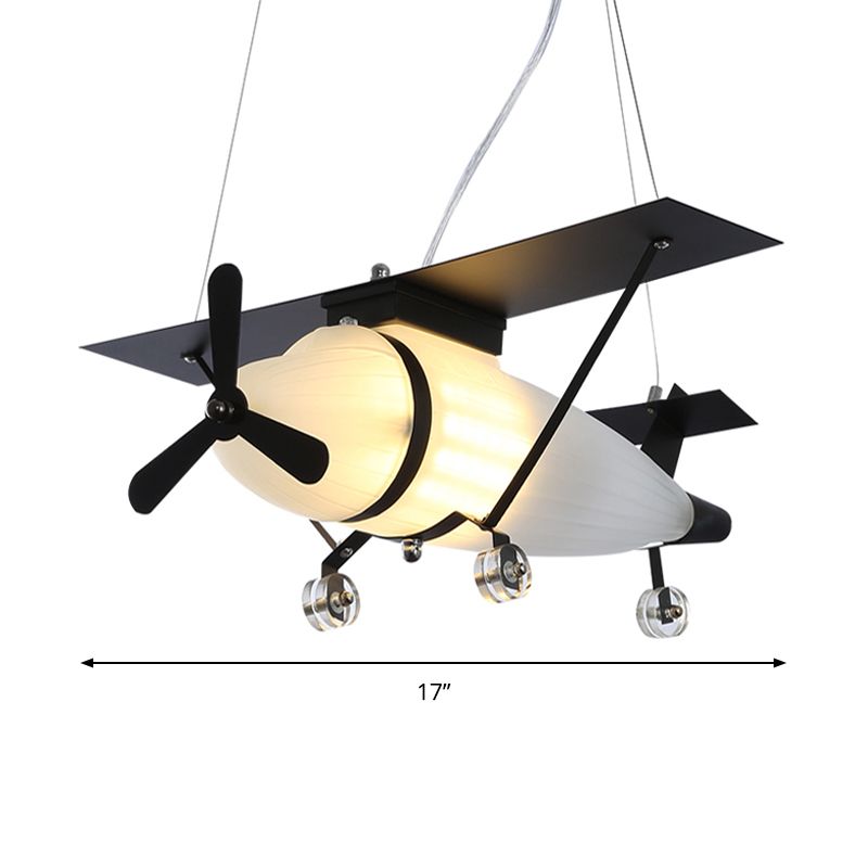 Kids Airplane Chandelier Metal and Glass Suspension Light in Black for Restaurant Bedroom