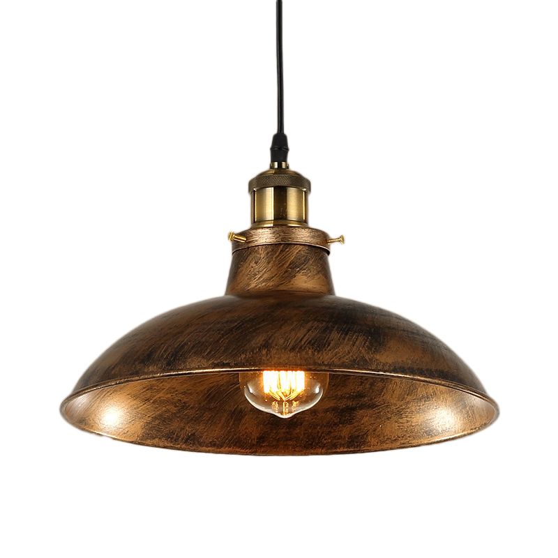 Wrought Iron Domed Ceiling Fixture Industrial 12"/14" W 1 Light Dining Room Pendant Lighting in Weathered Brass/Black