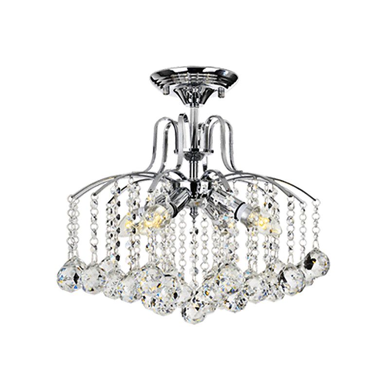 Simple Style Cascade Ceiling Fixture Crystal Ball 8 Heads Living Room Semi Flush Light in Chrome