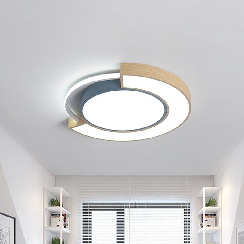 Metal Circular LED Ceiling Lighting Macaron Grey/Green LED Flush Mount Lamp in Warm/White Light, 16.5"/20.5" Width