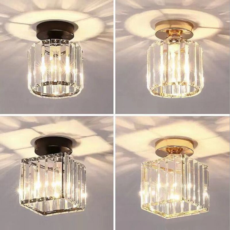 Nordic Crystal Shade Ceiling Lamp Geometric Flush Mount Light Fixture for Bedroom