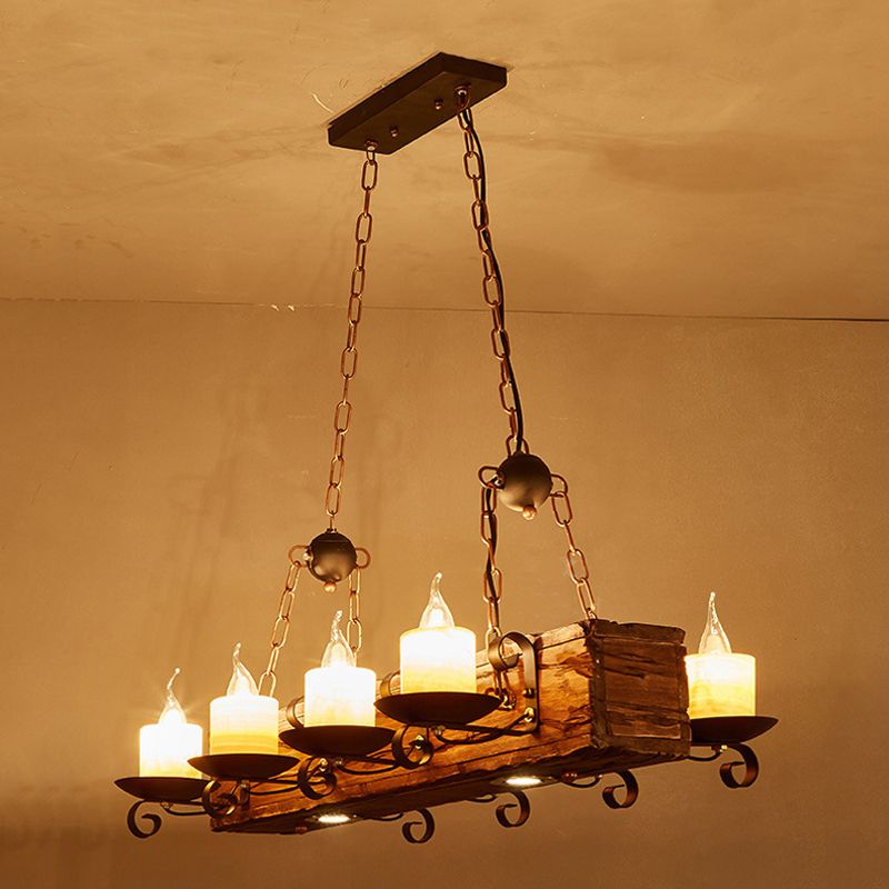 Industrial Ship Shape Island Pendant Lights Wood Multiple-Light Island Pendant