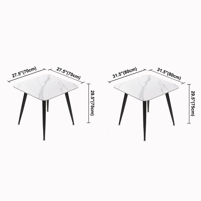 Square Sintered Stone White Dining Table Industrial 4 Legs Table for Dining Room
