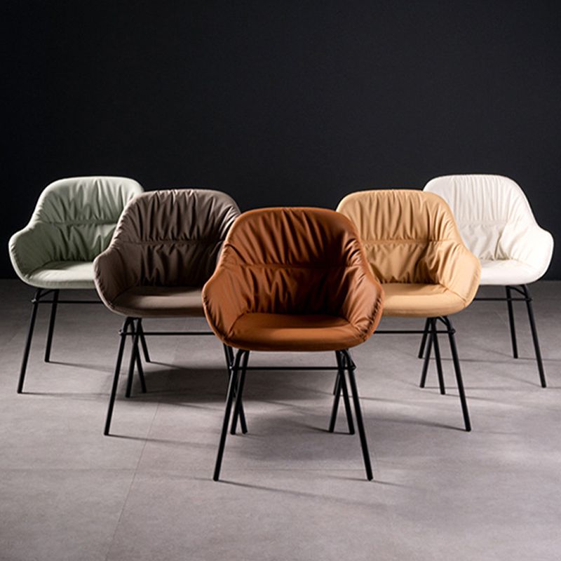 Modern Style Parsons Arm Chair Leather Upholstered Indoor Dining Chair