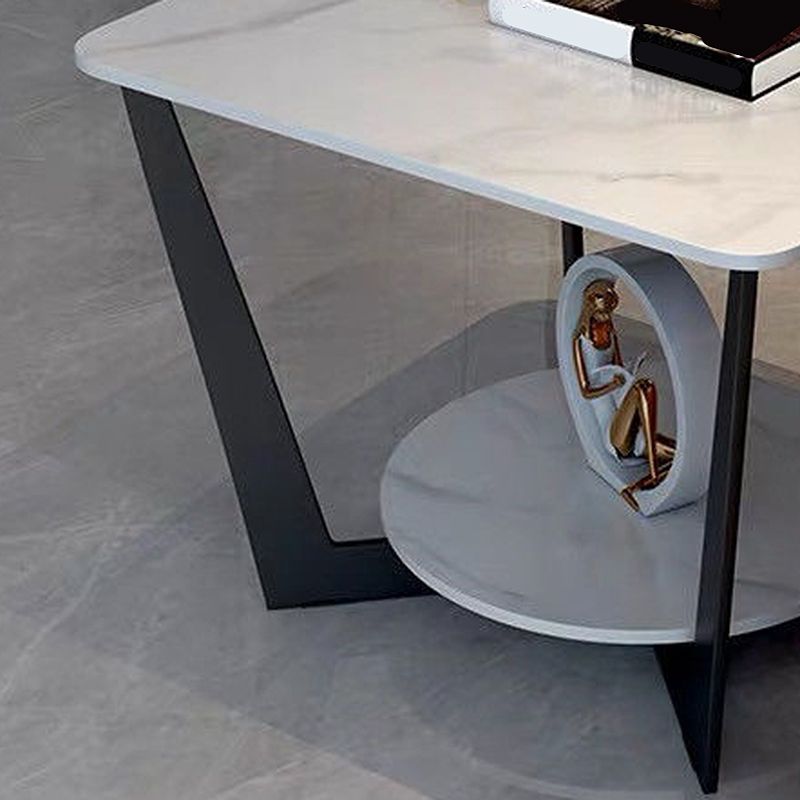 Modern Style Metal Iron Black Base Slab Top with Storage Rack Round Side Table