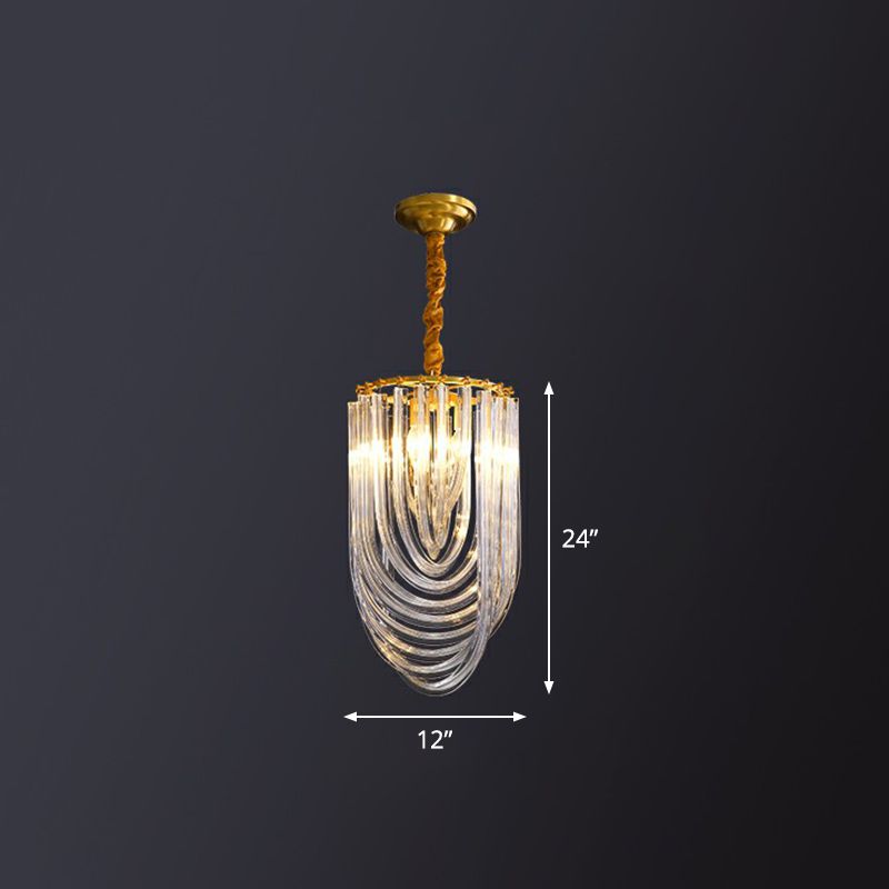 Clear Crystal Curved Tube Chandelier Minimalistic 3-Light Hanging Lamp for Foyer