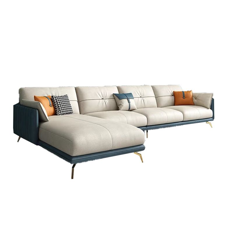 Contemporary Sofa Chaise Faux Leather Living Room Square Arm Pillows Sofa Bed