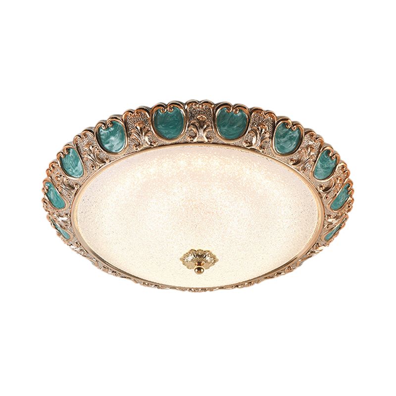 Lampada da soffitto a cupola blu montata a soffitto in vetro country color crema LED per camera da letto, luce calda/bianca, 14"/16"/19,5" W