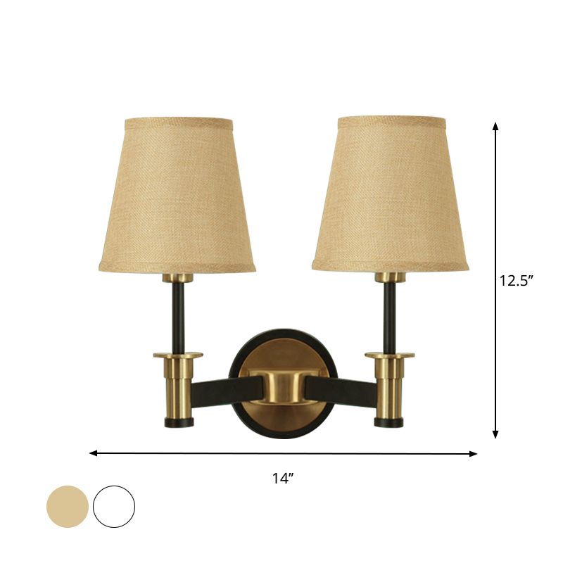 Fabric White/Beige Wall Hanging Light Conical 2 Lights Countryside Wall Mounted Lighting