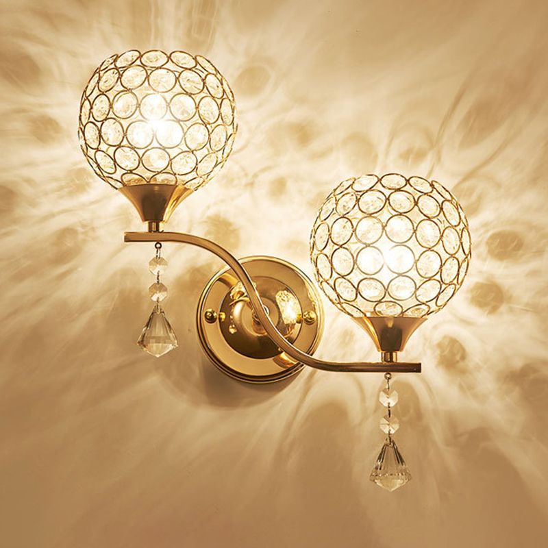 Modernism Ball Wall Light Fixture Crystal Living Room Wall Sconce in Gold