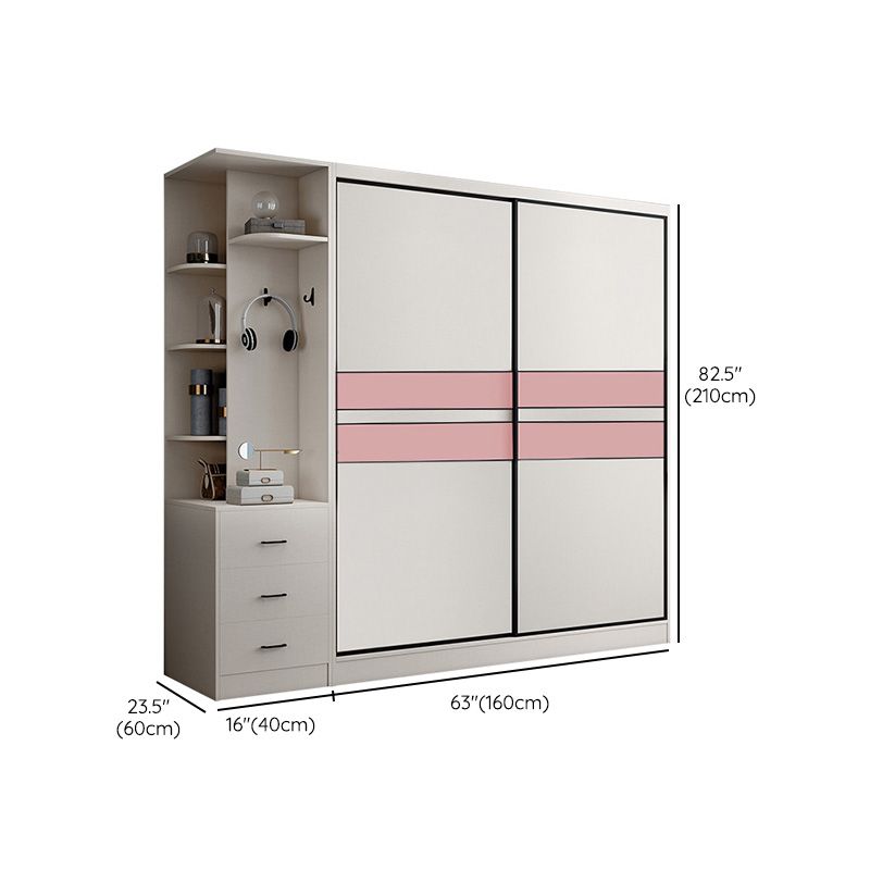 White Colour Wooden Wardrobe Rod Included Wardrobe Wardrobe Closet with Sliding Door