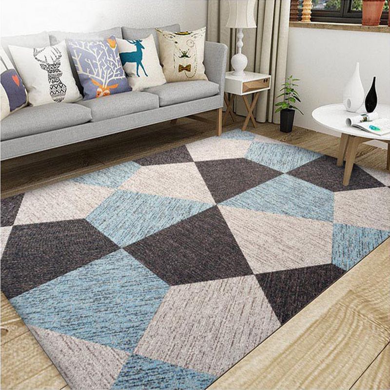Funky Living Room Carpet Contrast Panel Geometric Area Rug Polyester Carpet with Non-Slip Backing