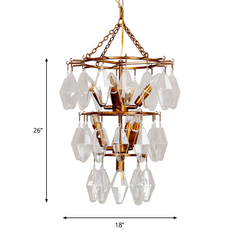 Diamond Clear Crystal Chandelier Lamp Countryside 8 Heads Living Room Pendant Light in Gold with Tiered Design