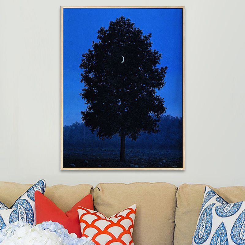 Crescent and Tree Wall Art Farmhouse Surreal Night Scene Canvas Print in Dark Color