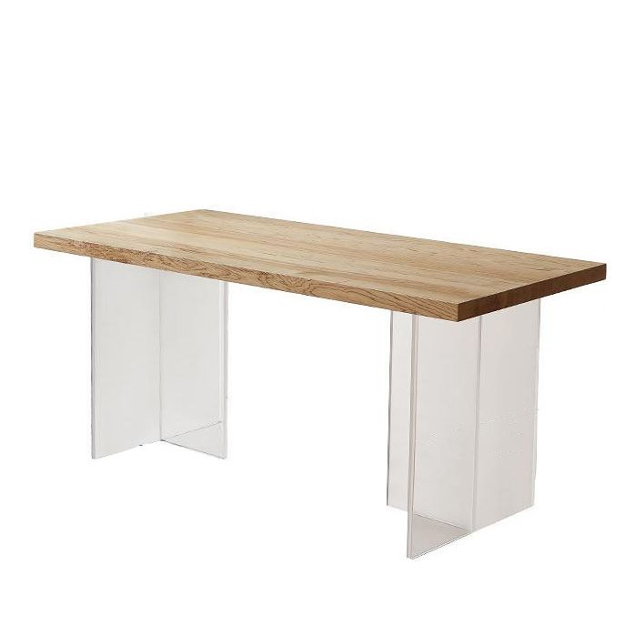 Modern Rectangle Dining Table Wood Table with Acrylic Legs for Kitchen
