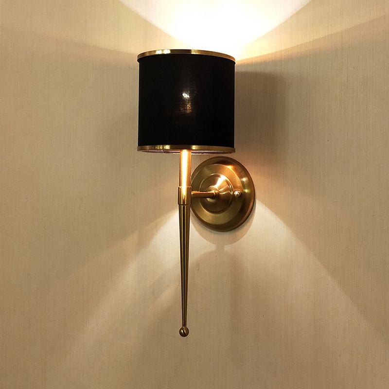 American Messing Wandlauchzylinderwandleuchte mit natürlicher Sackleinen für Wohnzimmer