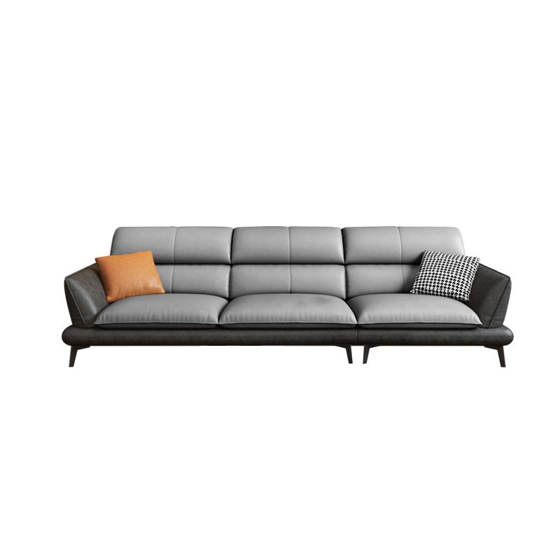 Flared Arm Sofa & Chaise Modern Faux Leather Sofa in Dark Grey