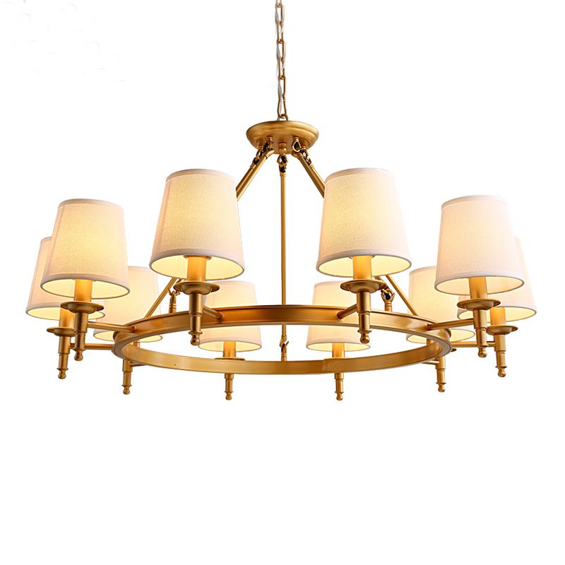 Lustre de lustre vertical américain lustre de plafond en métal avec ombre en tissu