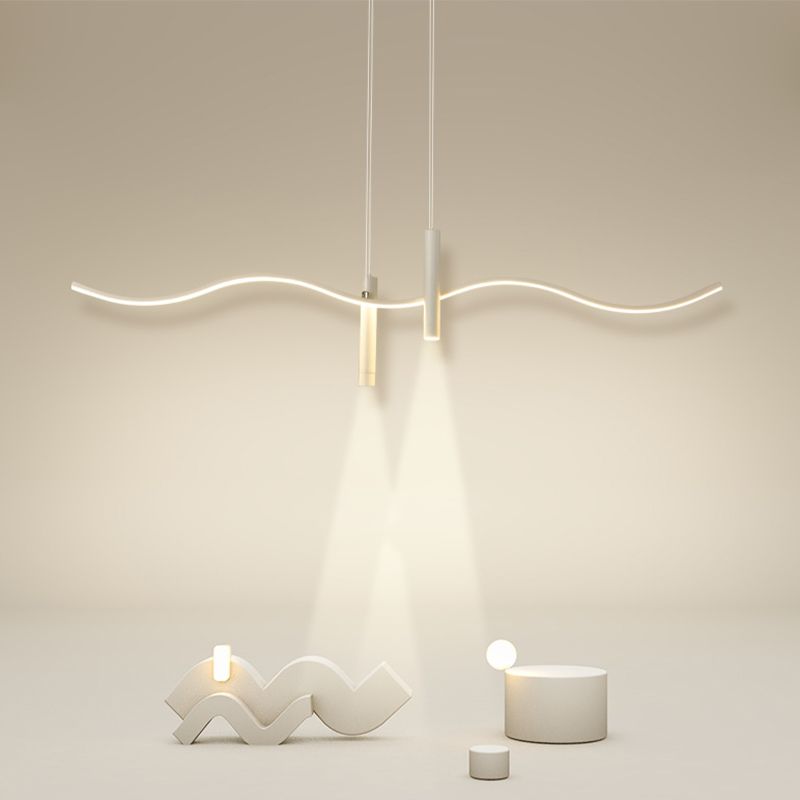 Unique Shape Hanging Lamp Modern 3 Lights Island Chandelier Lights in White Finish