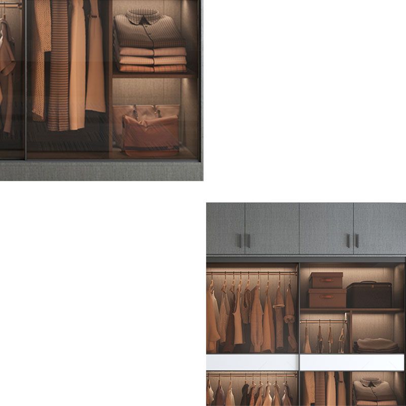 Modern Style Glass Wardrobe Gray Colour Wardrobe Closet with Sliding Door