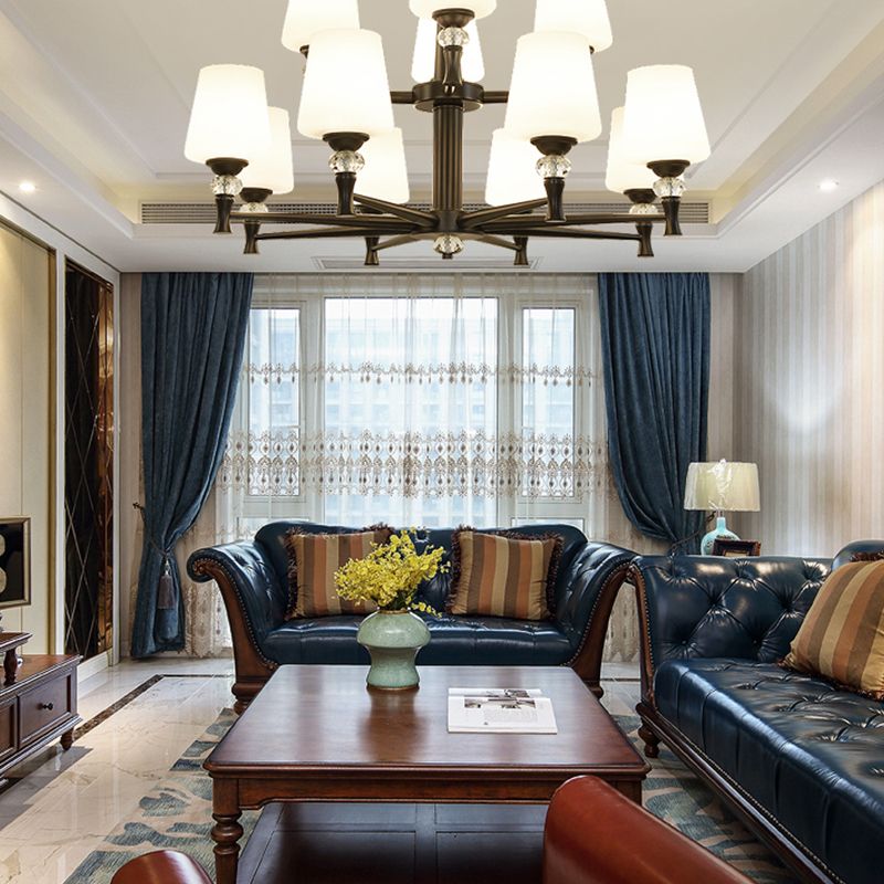 Glass Shade Metal Chandelier Light Fixtures American Style Multi-Head Bell Suspension Lamp