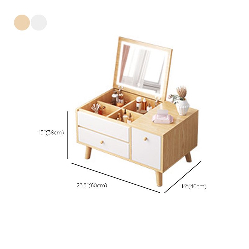 Contemporary Natural Bedroom Solid Wood Mirror With Drawer Makeup Vanity Set