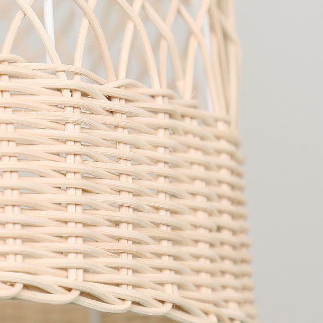 Handwoven Dome Pendant Light Fixture Chinese Rattan Fiber Single Bulb Ceiling Light for Dining Table