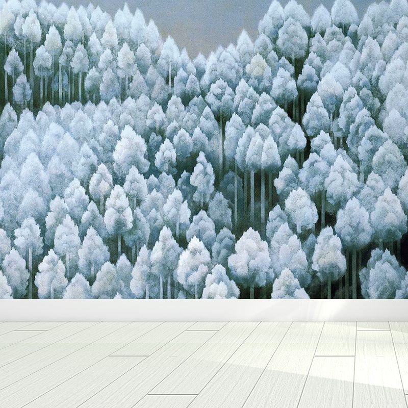 White Natural Woodlands Mural Wallpaper Decorative Wall Covering for Living Room
