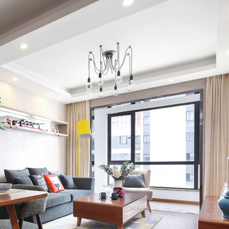 Luce a soffitto multiplo nero Light Industrial Metal Spider Swag Swag Light for Bar