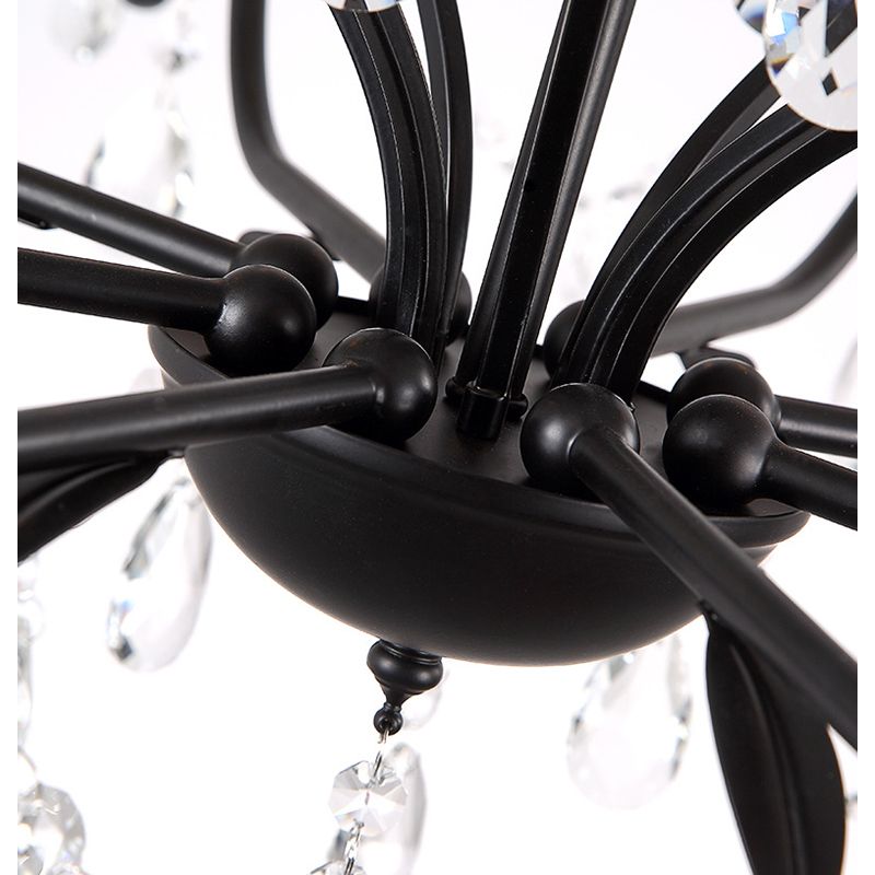 Contemporary Metal Curved Arm Hanging Chandelier Light Black Candle Bedroom Suspension Light with Crystal