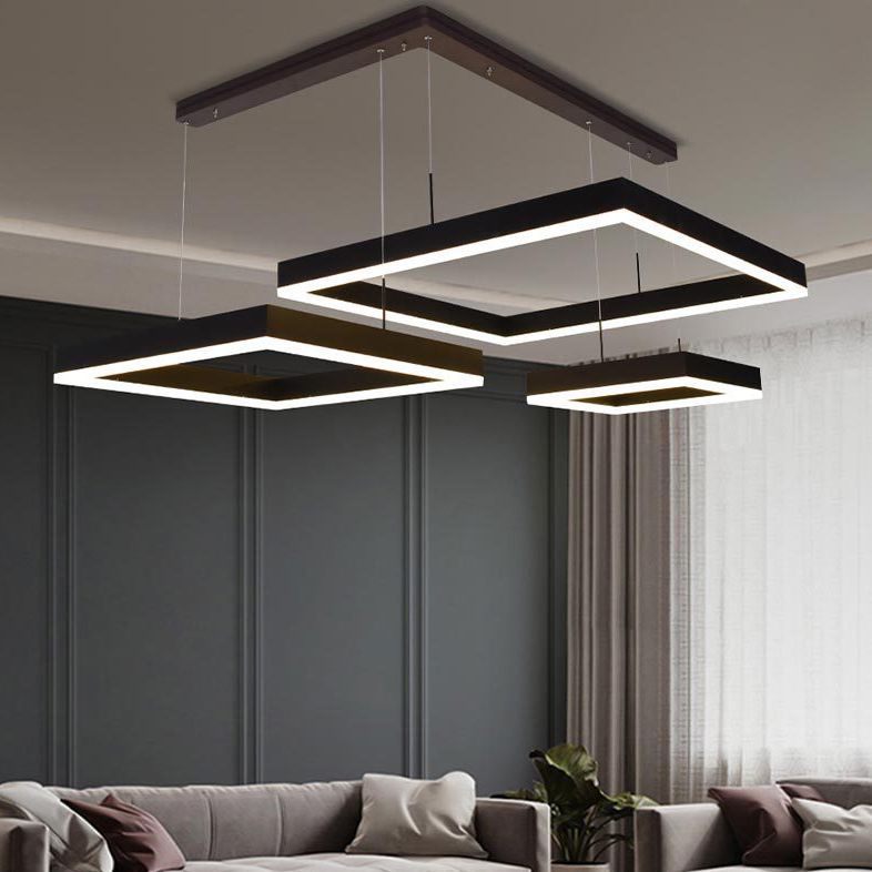 Moderni lampadari quadrati di lampadario in metallo a 3 luci lampadario