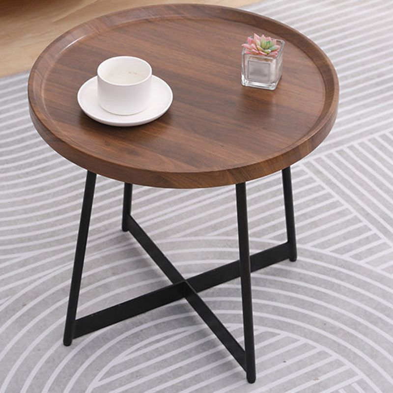 Modern Style Black Metal Base Wood-based/walnut Oval/round Table Top Side Table