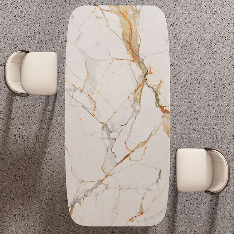 Sintered Stone Top Dining Table Rectangle Table with Metal Gold Base and 4 Legs