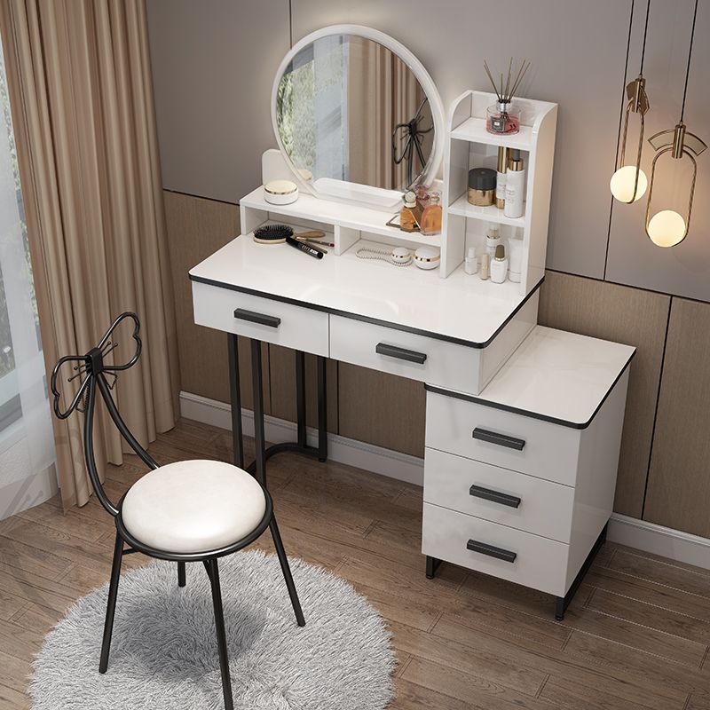 Mirrored Vanity Bedroom Make-up Vanity Table Set with 5 Drawers in White