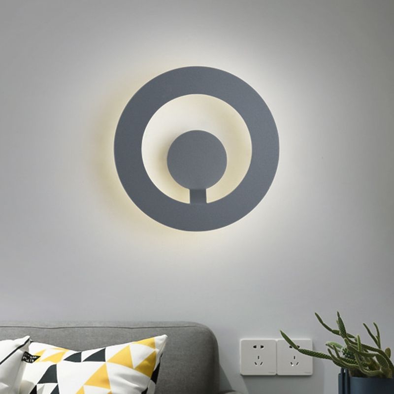 Grey Finish Circular Sconce Minimalist 7"/9" Dia LED Metallic Wall Mounted Light for Living Room