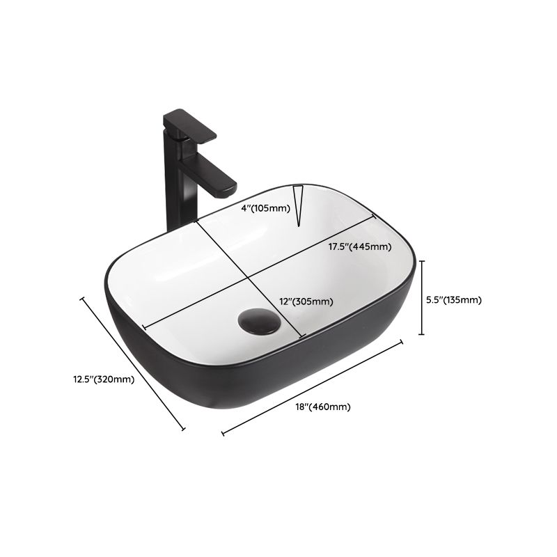 Contemporary Bathroom Sink Porcelain Pop-Up Drain Rectangular Vessel Bathroom Sink