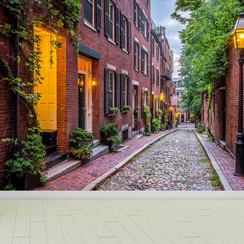 Brick Red Houses Mural Decal Architecture Contemporary Moisture Resistant Wall Decor