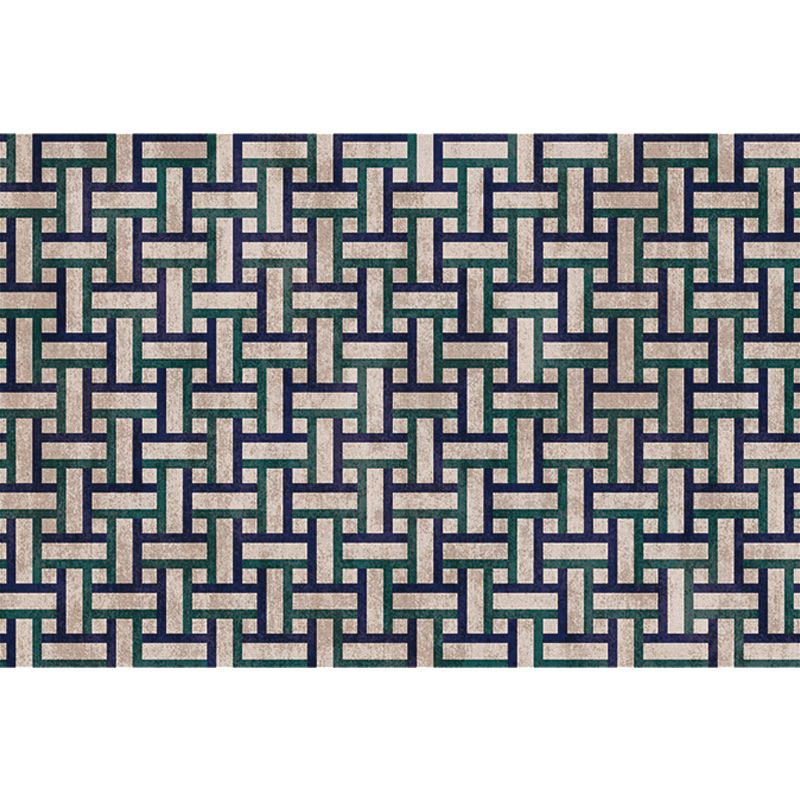 Contemporary Geometric Pattern Rug with Stripe Multicolor Polyester Rug Non-Slip Backing Washable Pet Friendly Carpet for Bedroom