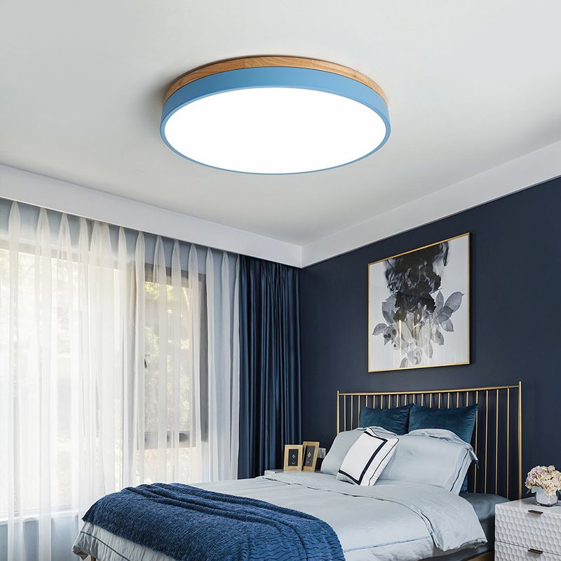 Macaron Modern Flush Mount Ceiling Light Fixtures with Wood Art for Bedroom