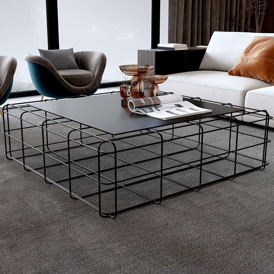 Mid-Century Modern Frame Coffee Table with Iron Top in Black