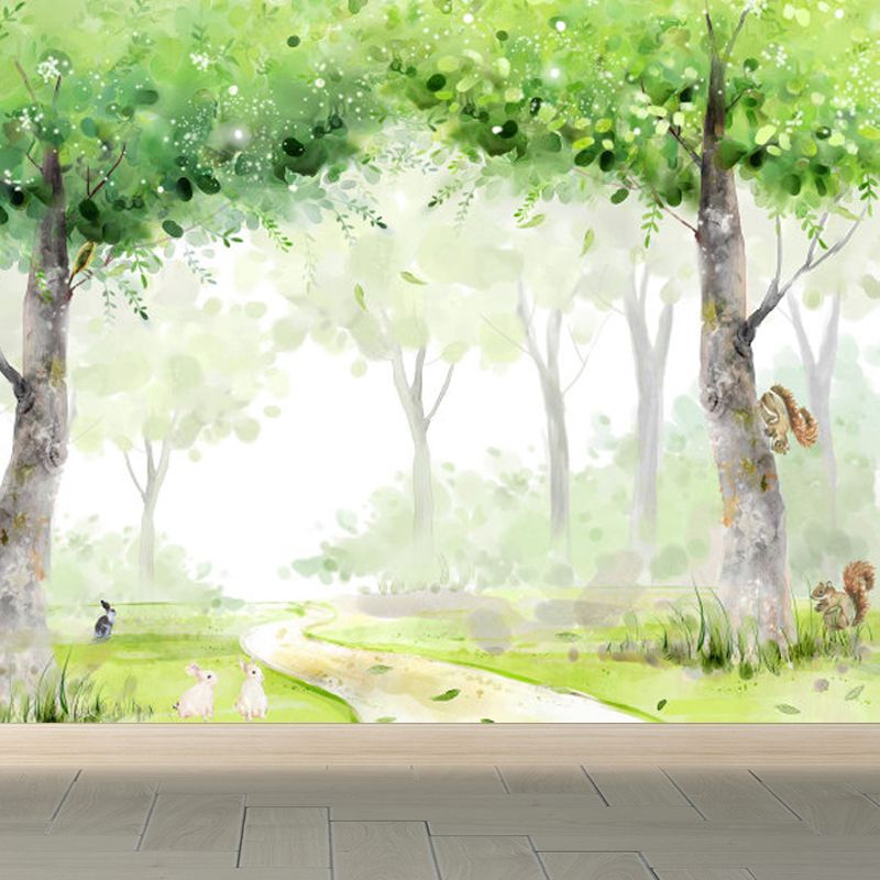 Green Forest Path Mural Wallpaper Moisture Resistant Modern Child Bedroom Wall Covering
