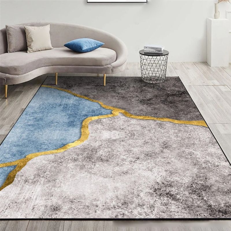Minimalist Living Room Area Rug Contrast Panel Carpet Polyster Area Rug with Non-Slip Backing