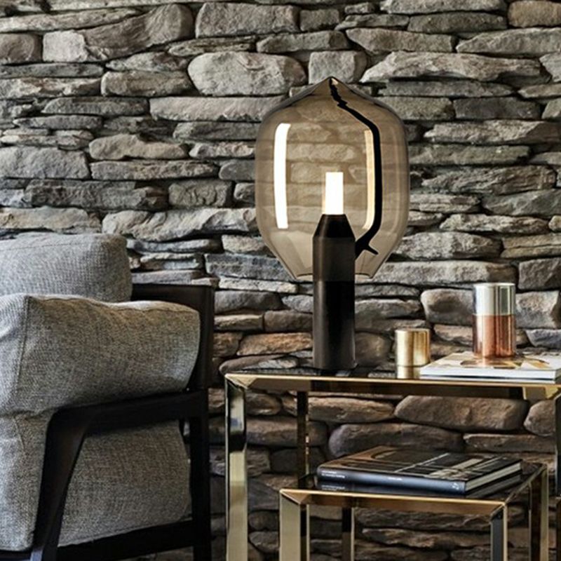 Glass Tulip Night Table Lamp Designer Single-Bulb Nightstand Light with Cylindrical Marble Base