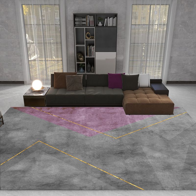 Grey Geometric Print Carpet Modern Polyester Area Rug Stain Resistant Rug for Home Decor
